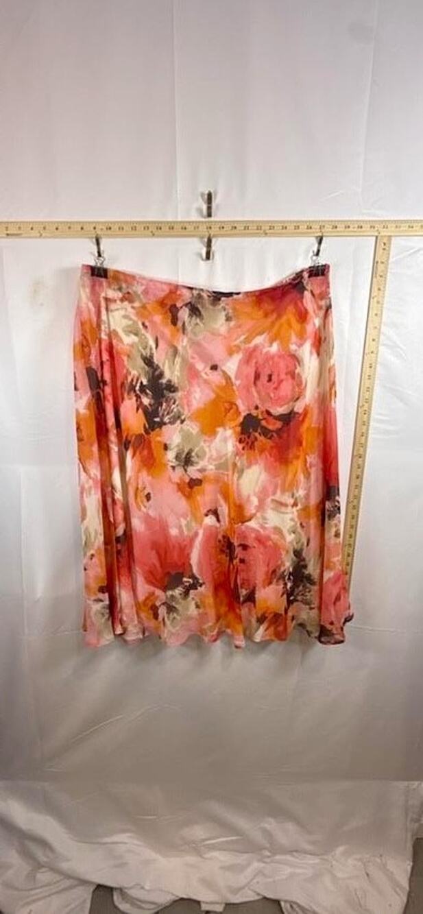 Avenue Skirt Plus Size 22 24 NWT Pink Orange Watercolor Floral Lined Midi Chiffo